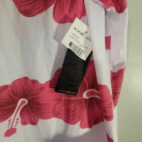 Ingear NWT Womens Pink Flower Sleeveless White Dress Bathing Suit Coverup M - Picture 6 of 7